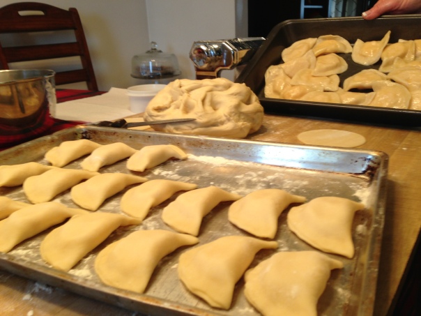 Homemade pierogi, as prepared by my mother and me.